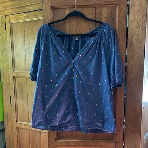 Style & Co. Blue Blouse with Colorful Dots